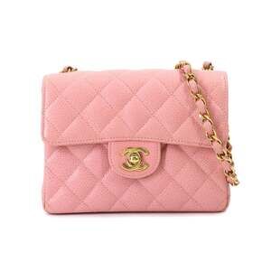 Chanel Mini Matelasse Chain Shoulder Handbag, Caviar Leather, Pink, A01115, G...